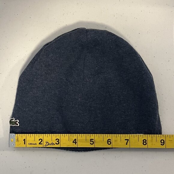 LACOSTE Beanie Reversible Wool Hat LOGO Blue ONE SIZE Winter Warm - Picture 3 of 4
